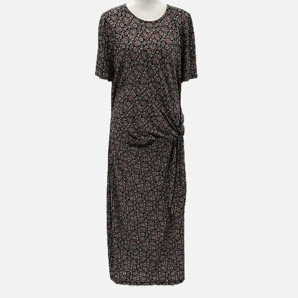 Boden Knot Front Jersey Midi Dress in Black Block Paisley - NEW - Size 16-18R - Picture 4 of 12